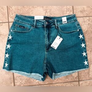 Judy Blue Women's Teal Denim Shorts with White Star Details